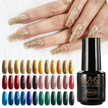 

MIZHSE Gel Nail Polish 7ML Shining Glitter Gel Nail Bling Lamp Diamond Nail Polish Soak Off UV Gel Nail Art Gel Vanish Base Top