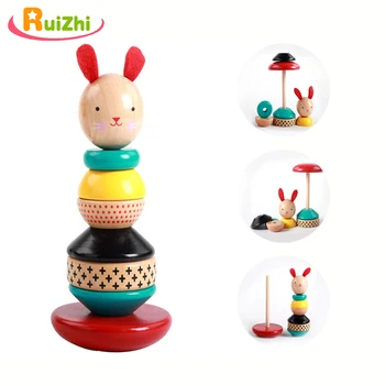 

Ruizhi Cartoon Wooden Stacking Building Block Cute Rabbit Tumbler Doll Toy Roly-Poly Baby Educational Toys Birthday Gifts RZ1240