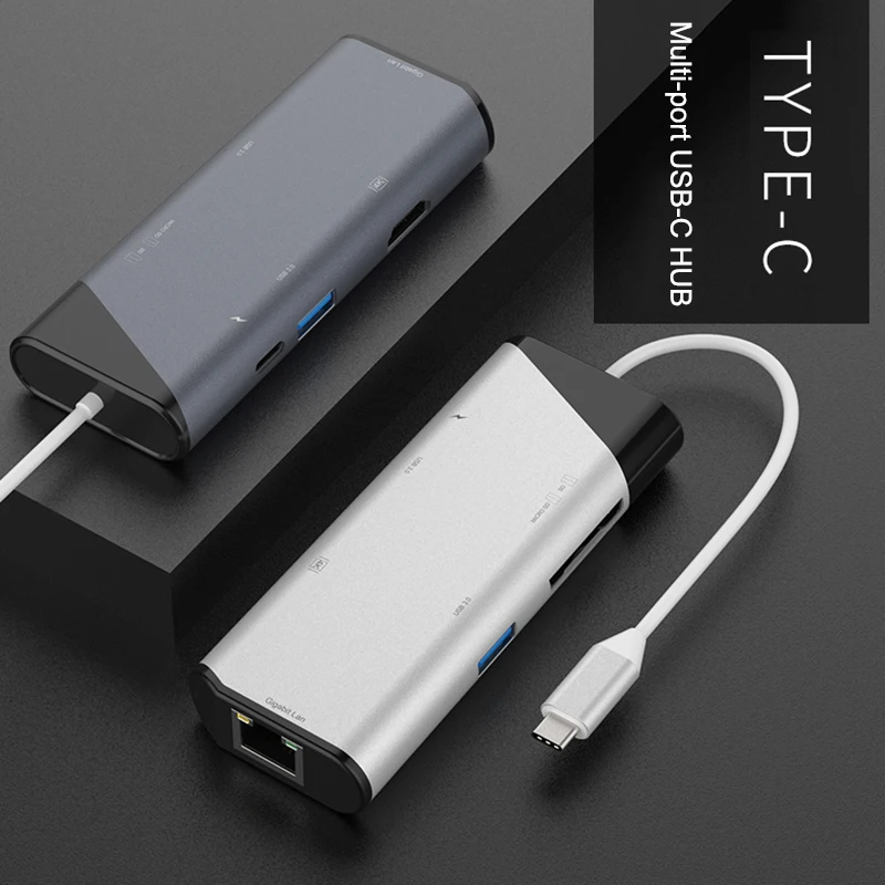 Многопортовое «7-в-1 концентратор Тип с разъемами типа C и USB3.0 4K HDMI устройство для чтения карт SD TF Ethernet-адаптер док-станция VDX99