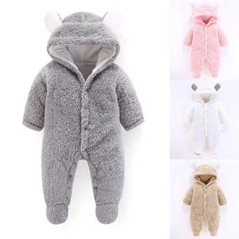 

Solid Color Siamese Clothes 2020 New Baby Winter Flannel Cotton Jumpsuit Lining Solid Color One-Piece Suit Baby Thick Rompers