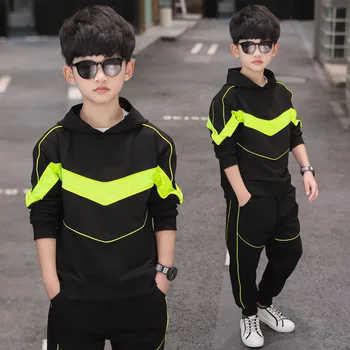 

New Arrivals 2019 Teenage Boys Clothing Sets Kids 2 Pcs Hooded Patchwork Hoodies Jackets & Active Pants Clothes Boy Sport Suits