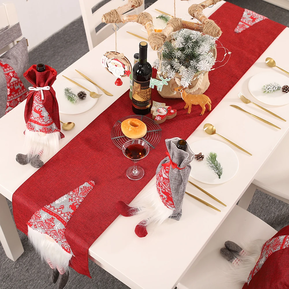 

Merry Christmas Table Runner Mat Tablecloth Flag Home Party Decorative Santa Claus Tapestry Table Runners Christmas Decorations