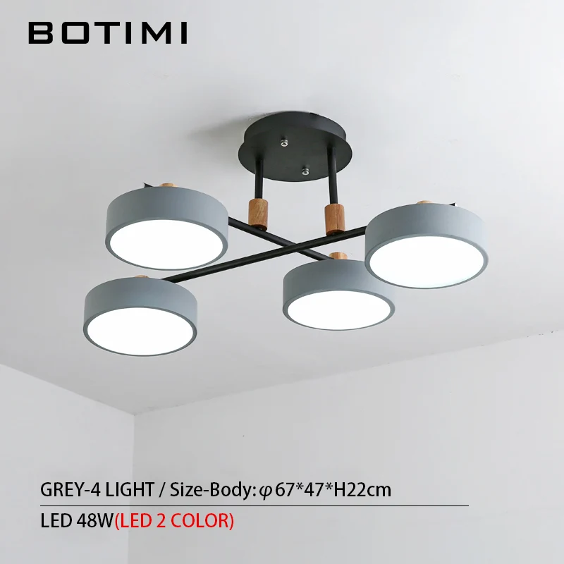4 Light-Gray-2-SSG BOTIMI, серая металлическая люстра с абажуром для гостиной, современный круглый светодиодный светильник 220 В, белые светильники для спальни - Цвет абажура: 4 Light-Gray-2-SSG
