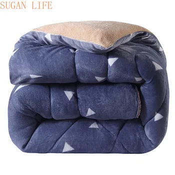 

Thicken Winter Comforter Imitate lambs wool Warm bed duvet camoFleece quilt AB side camel patchwork quilts home textile flannel