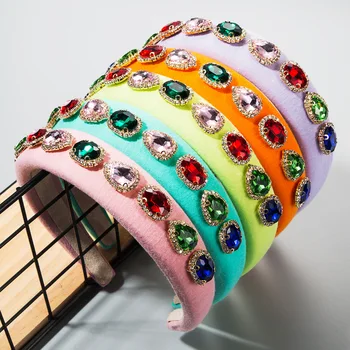 

New Ins Fashion Sponge Headband Female Spring Models with Rhinestones Multi-color Colorful Fabric Women Hair Accessories