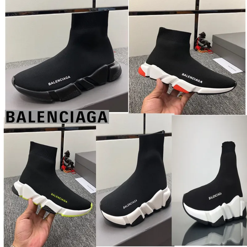 

2020 New Balenciacas Speed Trainer Runner Sock clear sole Triple Black Platform Flat Men Women stretch knit Running Shoes Sport