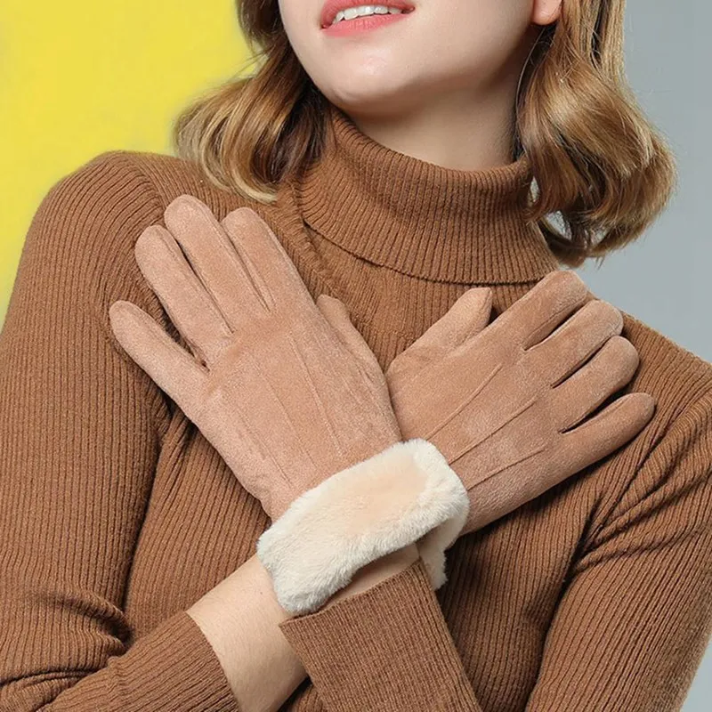 Женские перчатки бархатные теплые перчатки для экрана двойной бархат полный палец ветрозащитные зимние перчатки варежки уличные Верховые перчатки