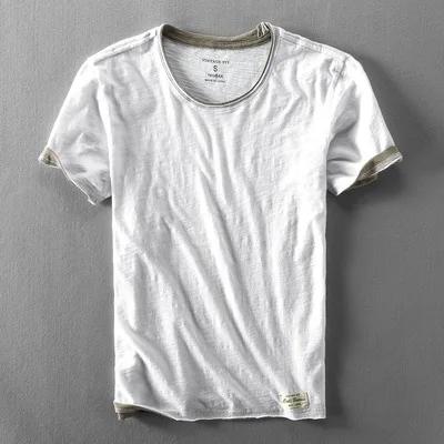 Мужские летние модные брендовые бамбуковые хлопковые однотонные футболки с короткими рукавами в японском стиле повседневные простые тонкие белые футболки - Цвет: white