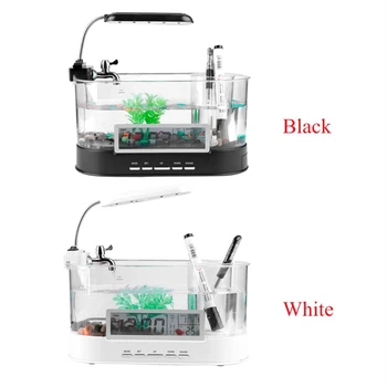 

Mini Fish Tank Aquarium with Clock Multifunctional Function Led Light Usb Rechargeable Fish Tank Aquarium Home Decor