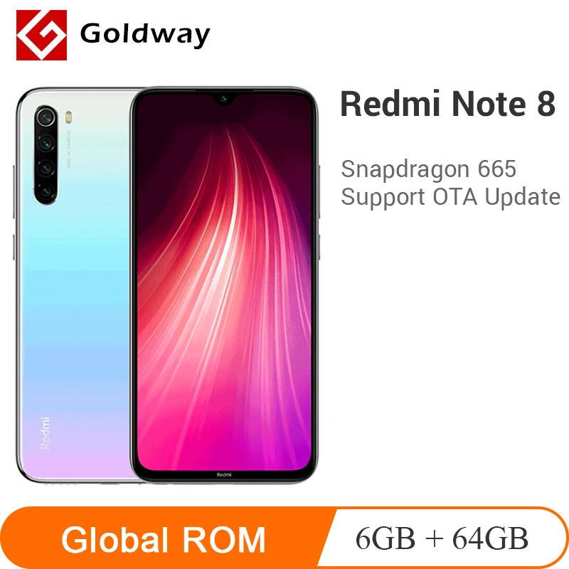 Мобильный телефон Xiaomi Redmi Note 8 с глобальной прошивкой, 6 ГБ ОЗУ, 64 Гб ПЗУ, Восьмиядерный процессор Snapdragon 665, камера заднего вида 48 МП, экран 6,3 дюйма, 4000 мАч