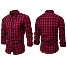 Для мужчин фланель Рубашки в клетку хлопок Демисезонный Повседневное рубашка с длинными рукавами мягкие удобные Slim Fit стилей бренд мужской большой размер