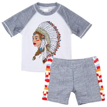 Kavkas/детский купальный костюм; купальный костюм из двух предметов для мальчиков; пляжная одежда; Детские шорты; футболка для малышей; короткий рукав; принт с животными