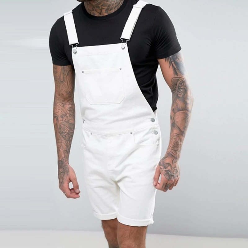 80% OFF Aolamegs Jeans Men Solid Pocket Jumpsuits Shorts Men College Style Denim Overalls Summer Casual Cargo short jeans Streetwear men