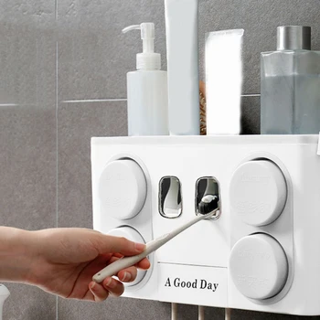 

Automatic Toothpaste Dispenser Toothbrush Holder Toothbrush Wall Mount Stand Tooth Brush Holder Bathroom Storage Box