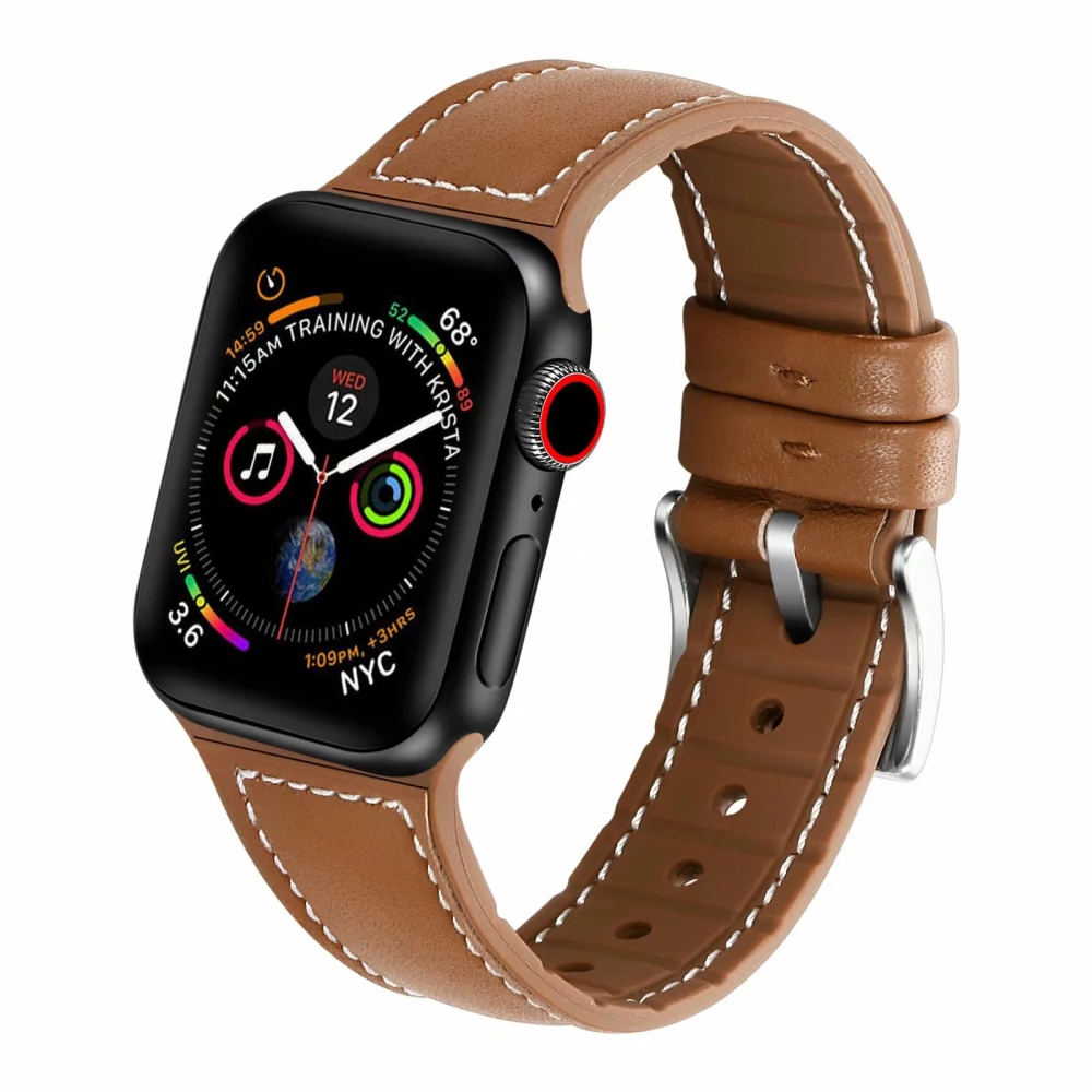 Ремешок из натуральной кожи для apple watch 42 мм 38 мм iWatch ремешок 40 мм 44 мм силиконовый ремешок для часов Браслет apple watch 5 4 3 2 44 38