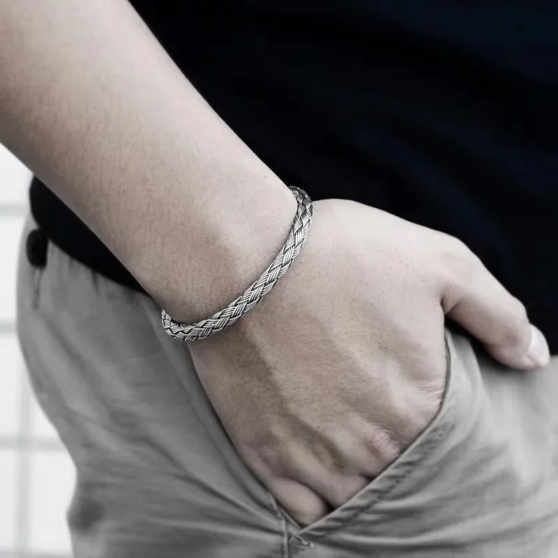 S925 sterling silver bangle jewelry retro Thai silver embossed opening bracelet for men and women silver bracelet gift