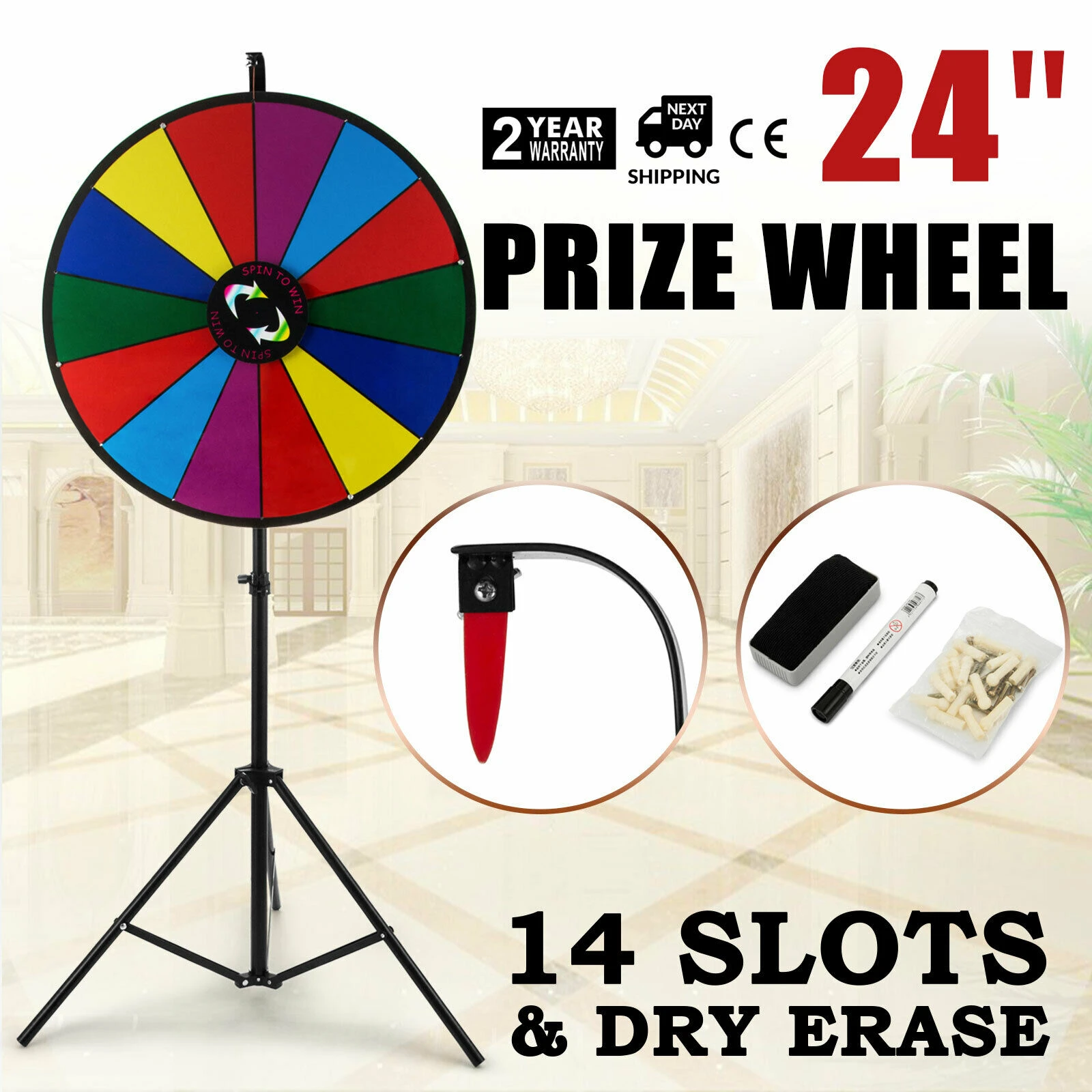24/" 18 Slot Spinning Game Dry Erase Color Prize Wheel Folding Fortune Party Game