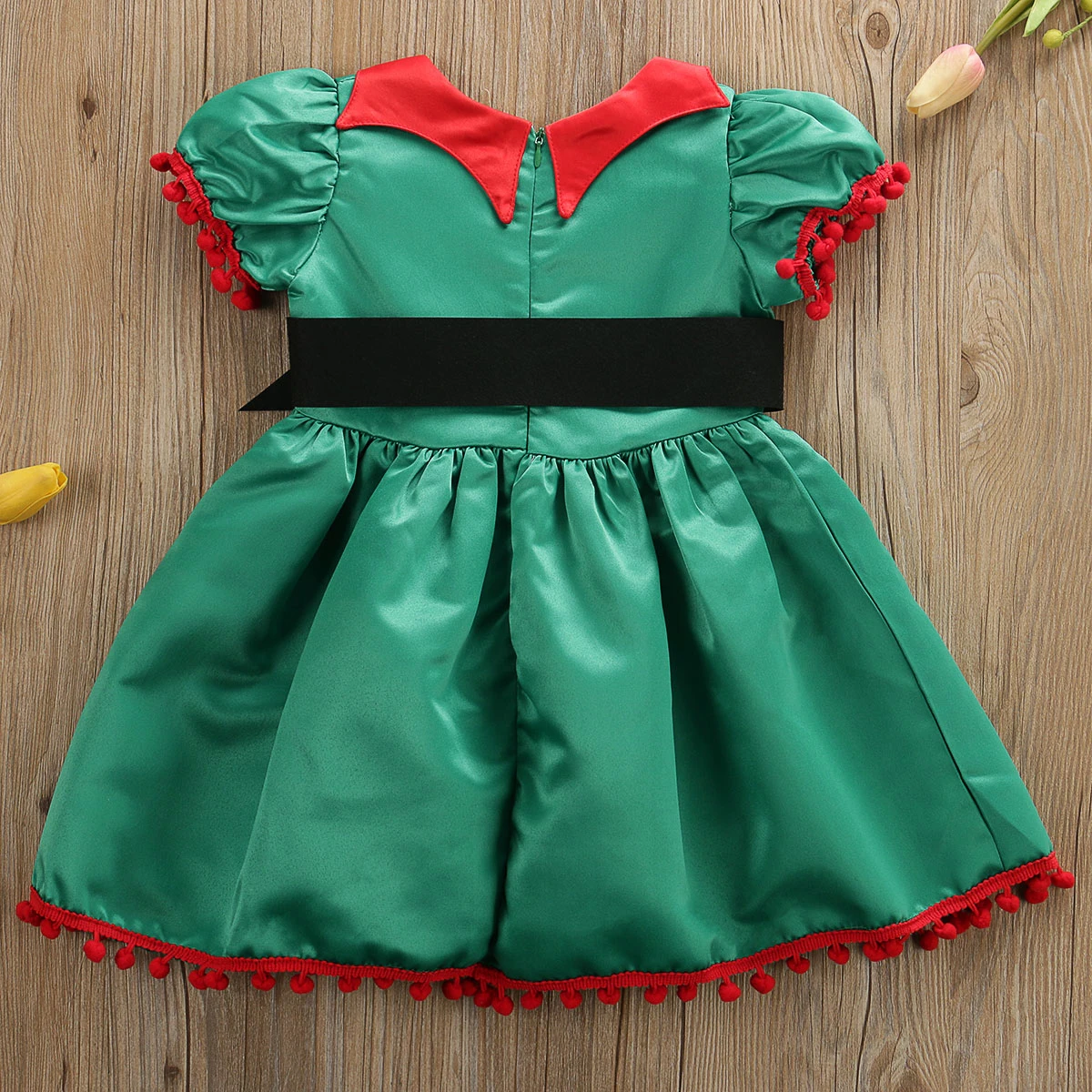 Летнее рождественское зеленое платье без рукавов для новорожденных девочек+ Рождественская юбка с поясом праздничная одежда