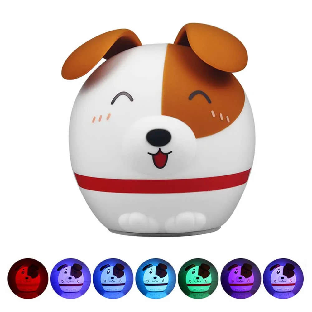 

Bedside Soft Cute USB Rechargeable Dog Shape Gift Night Light Decorative Washable Colorful LED Silicone Home Carton Patting