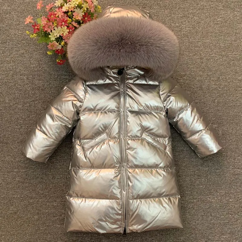 Детская куртка на 90% белом утином пуху утепленная длинная одежда для малышей пальто с капюшоном для мальчиков и девочек, Детский Теплый Зимний комбинезон, куртки для маленьких мальчиков, Coa