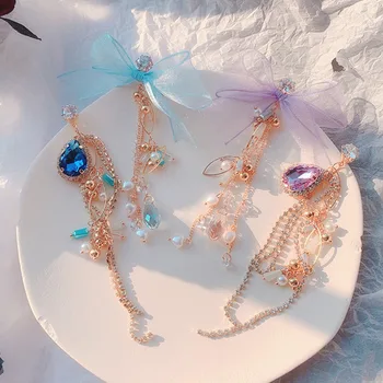 

MWSONYA Asymmetric Water drops Crystal Long Rhinestone Drop Earrings For Women Elegant Lace Pearl tassel Bowknot Brincos Jewelry