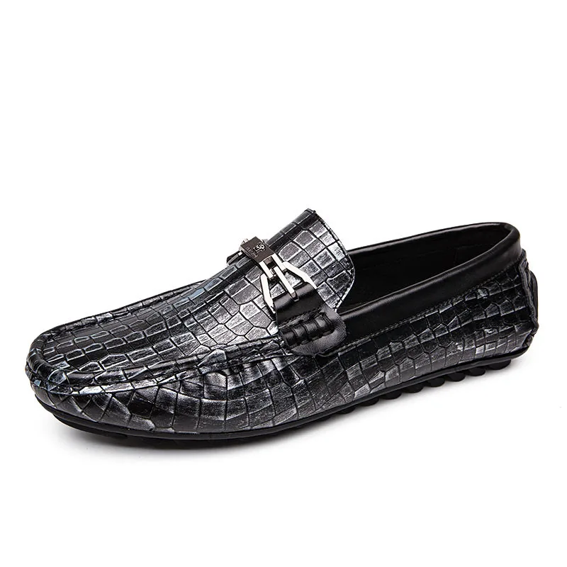 Новинка года; сезон весна; водонепроницаемые Мокасины без шнуровки; мужские лоферы; кожаная мужская Удобная Роскошная обувь в горошек; модная мужская обувь; обувь с широкой подошвой - Цвет: black