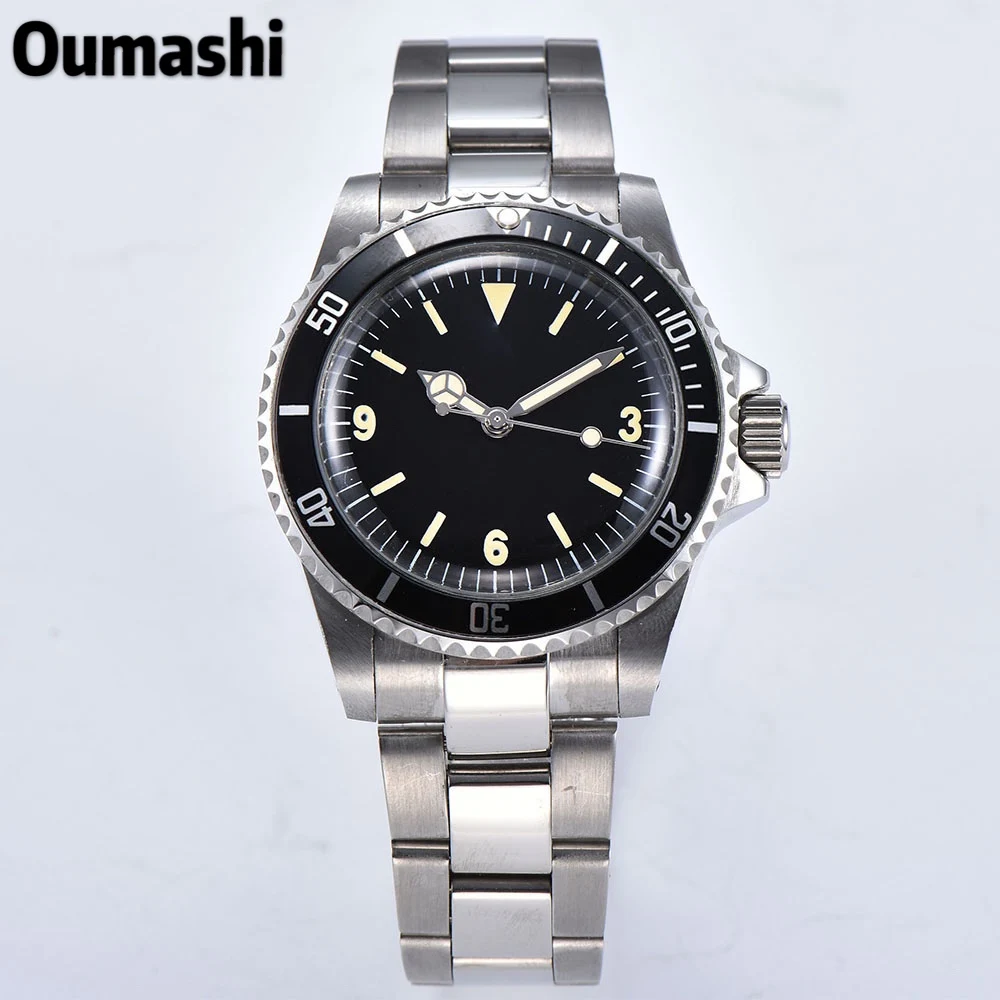 

Oumashi Luxury Mens 1960 Retro Watch Men's Automatic Mechanical 39.5mm black Sterile Dial black Aluminum Sheet Bezel Luminous