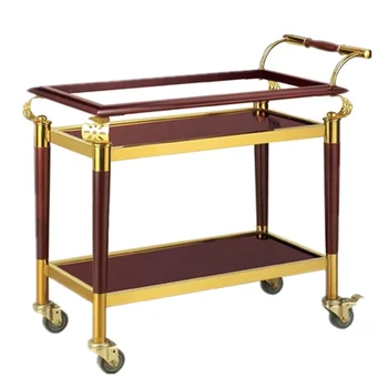 

Hotel restaurant tea delivery car double-layer all-steel round wine cart cake shop mobile service trolley