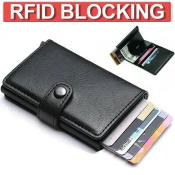 

2020 Credit Card Holder Men And Women Metal RFID Vintage Aluminium Box Crazy Horse PU Leather Fashion Card Wallet
