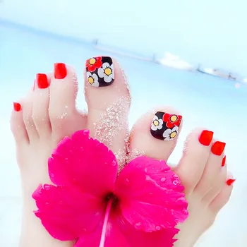 

Manicure Japanese and South Korean Style Holiday Red Small Flower Toenails Patch Nail Tip Finished Product Foot Nail Tip Fake