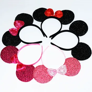

10pcs Minnie Mickey Ears Headbands Black Polka Dot Bow Kids Girls Boys Child Happy Birthday Party Costume Christmas Hairbands
