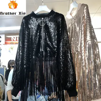 

Women 2020 Jackets Coat Sequins Beading Batwing Sleeve Fashion Cropped Top Women Baseball Jacket Coat For Women Chaqueta Mujer