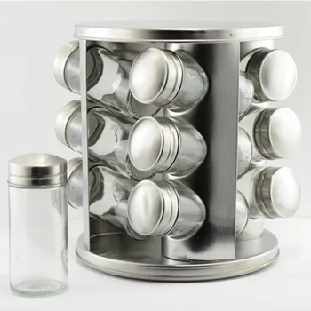 

1 Set of 12PCS Stainless Steel Glass Seasoning Bottle Rack Kit Revolving Spice Rack Bottle Set Large Capacity Seasoning Jars Hol