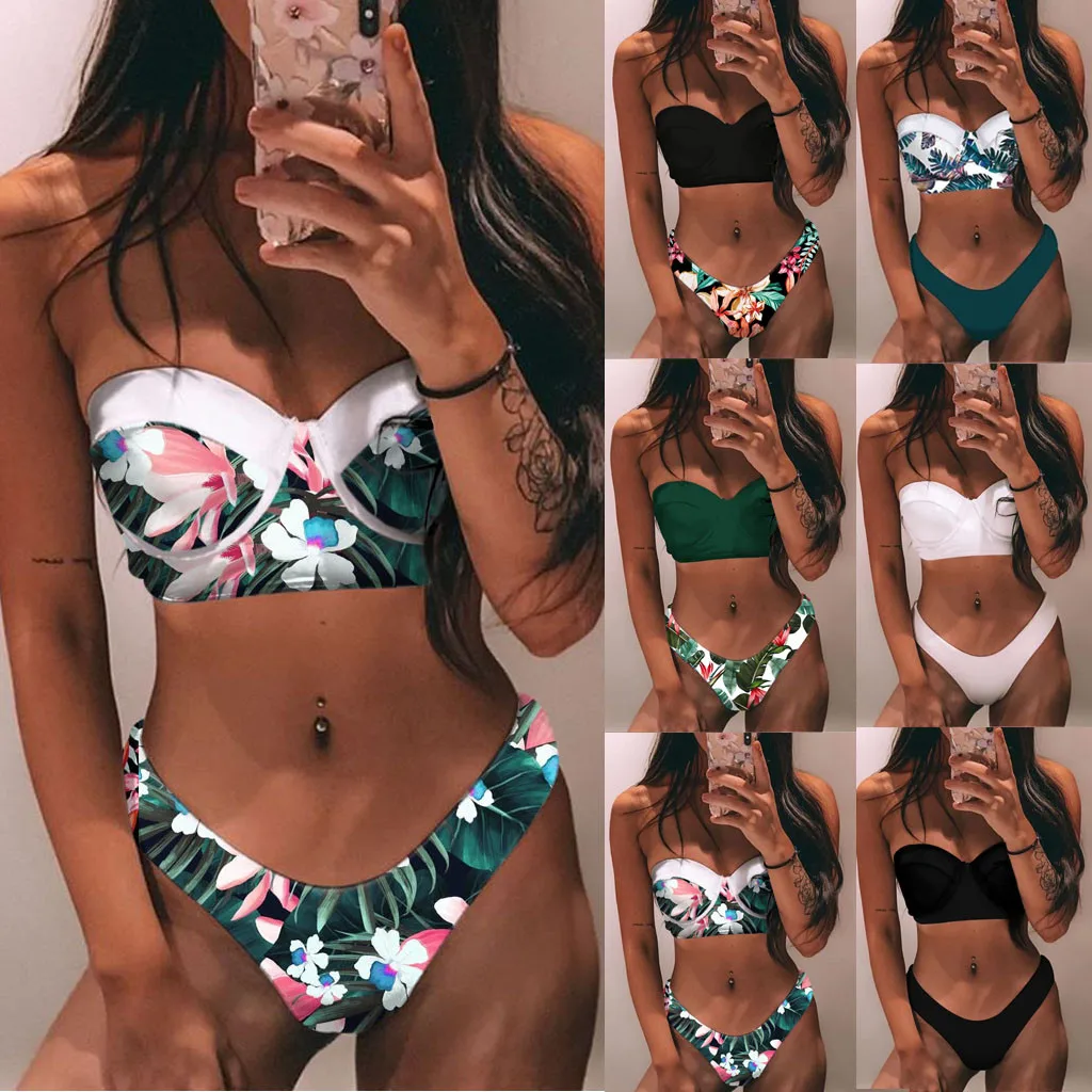 

2020Solid Bikini Brazillian Swimsuit Women Bikini Set Sexy Off Shoulder Swimwear Female Swimming Biquini Maillot De Bain Femme