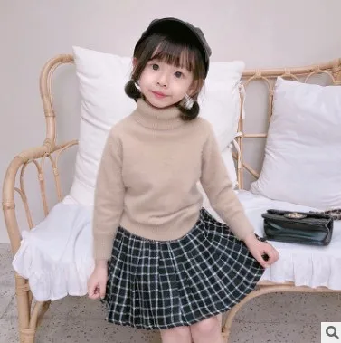 light khaki Кашемировый свитер с имитацией норки для маленьких девочек; коллекция года; зимняя одежда для девочек; толстый вязаный пуловер с высоким воротником; детский джемпер; BC792 - Цвет: light khaki