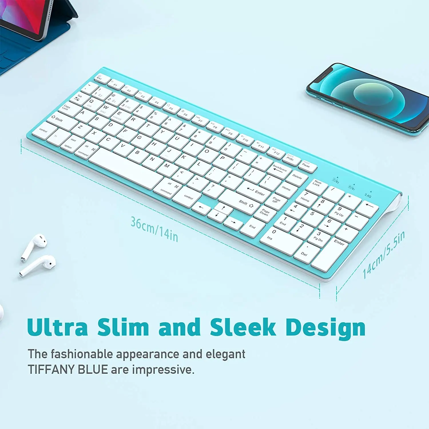 Wireless Bluetooth Keyboard, 2.4 GHz Connection Technology, Ergonomic Design, Suitable For PC Computers (Pink--Blue--Silver)。