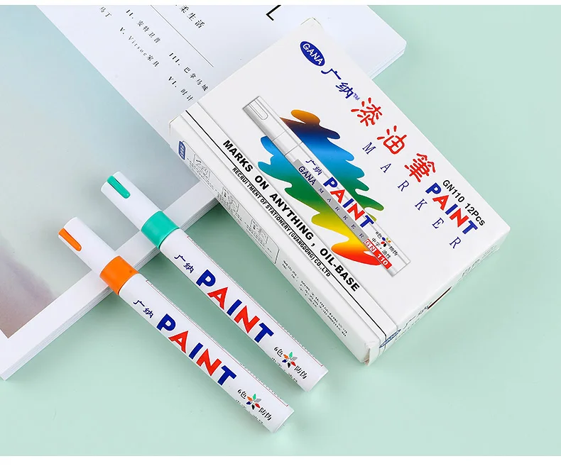 12Pcs Weiß Farbe Stifte Marker Nie Verblassen Schnell Trocken und Permanent, öl-Basierend Wasserdicht Set für Felsen Malerei Stoff Kunststoff – Detail 12