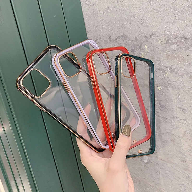 US $232.32 100Pcs Square Electroplating Clear Phone Cases For IPhone 12 Mini 11 Pro Max XR X XS Max 7 8 Plus Colorful Soft TPU Back Cover