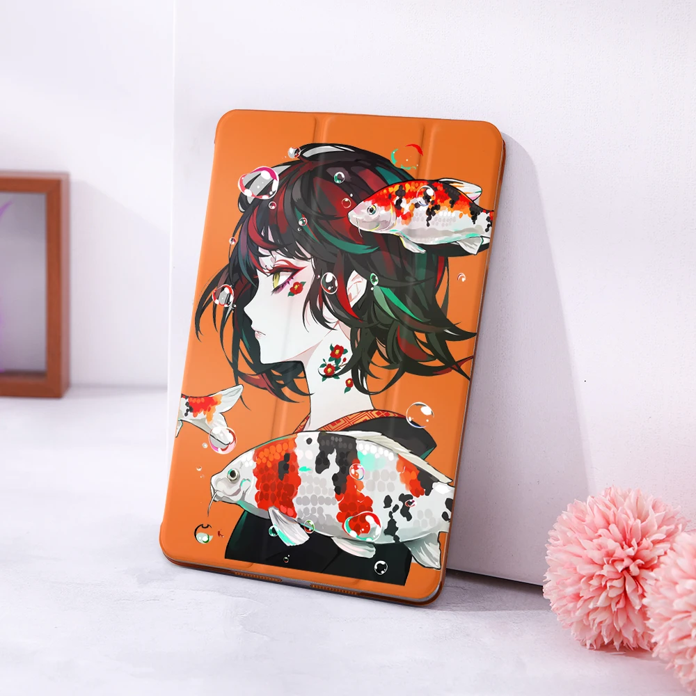 Cartoon Orange Magnet Flip Cover For Apple IPad 6/Air2 Case Cute Simple Trendy Ipad Case Cover Folding Folio Case Auto Wake