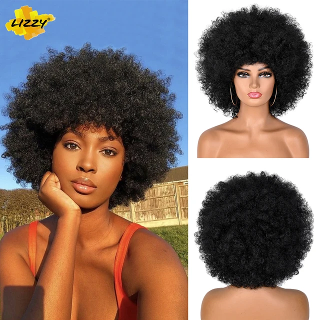 Short Afro Kinky Curly Hair Wigs For Black Women African Synthetic Fluffy And Soft Natural Looking High Temperature Wig Lizzy #1B