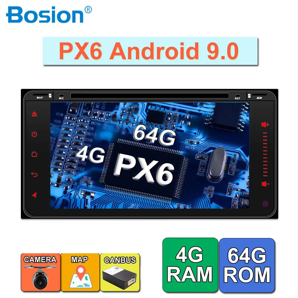 

2 din android 9.0 px6 system for toyota 200*100mm 4g ram+64g rom with gps navi wifi bt steering wheel control dab obd usb camera