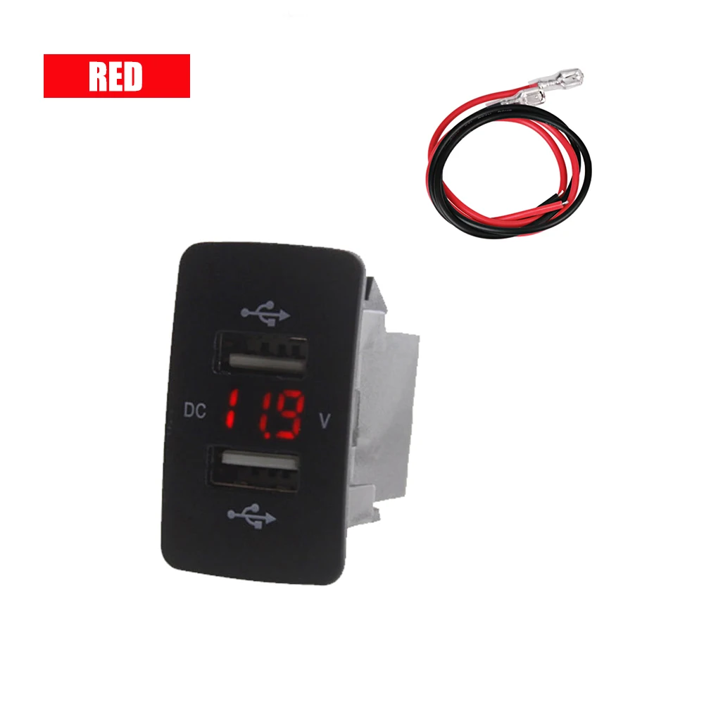 Red Auto USB Charger Car Voltmeter Charger Durable Car Phone Charger Voltage Display Socket Tool 12/24V 3.1A Fast-Charging - Color: Red