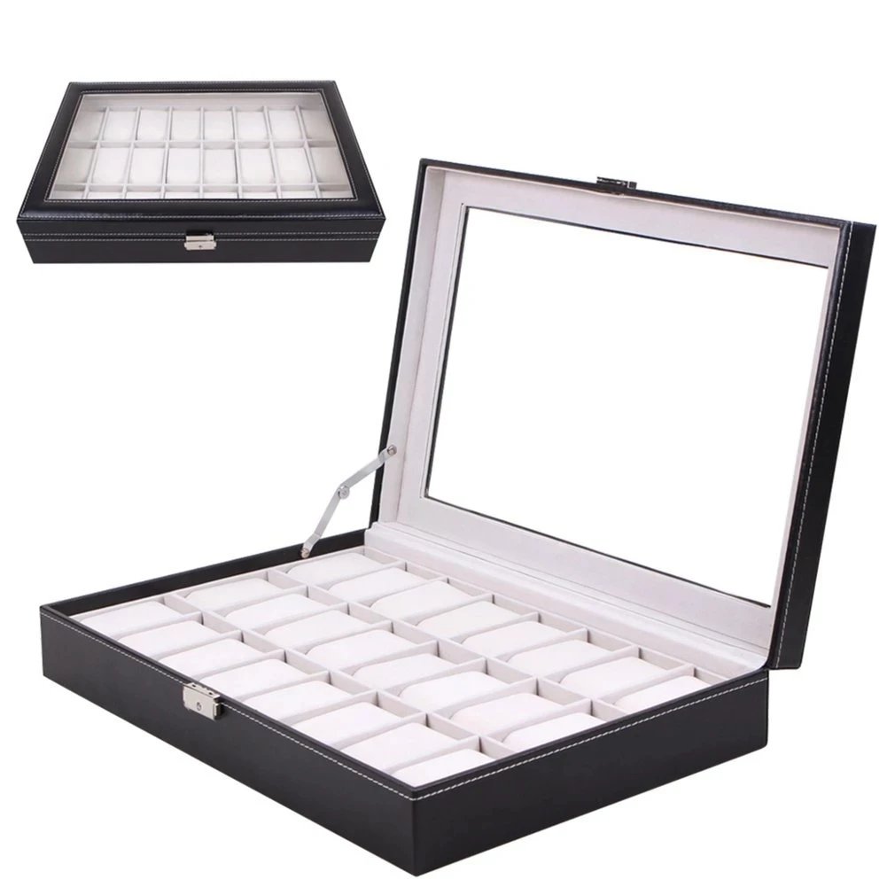 20/24 Slots Trave PU Leather Watch Display Box Double-Deck Wristwatch Storage Case Organizer Classical Holder Pad Pillow Display