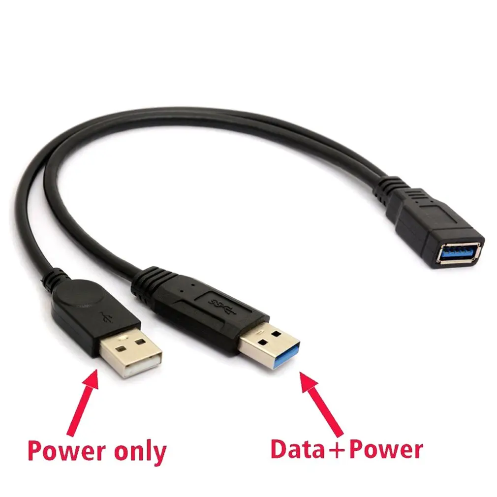 HW24USB 3,0 Женский двойной USB Мужской дополнительный источник питания данных Y удлинитель сплиттер кабель 20 см