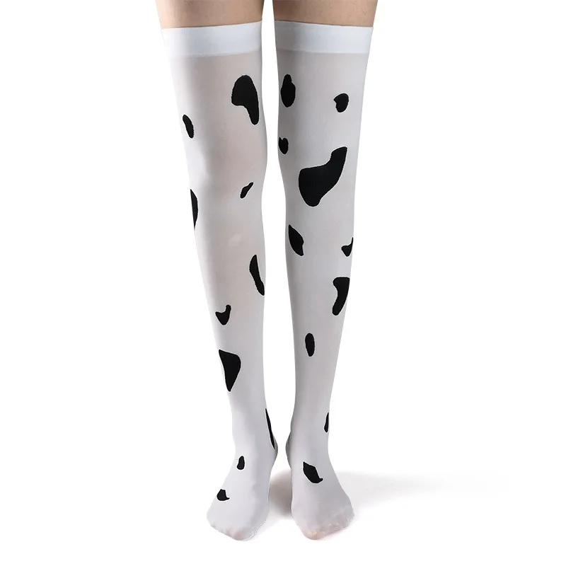 

Funny Design Cow Print Lovely Sexy Women's Stockings Lolita White Over The Knee Socks Appeal Nylon Thigh High Socks Wholesale