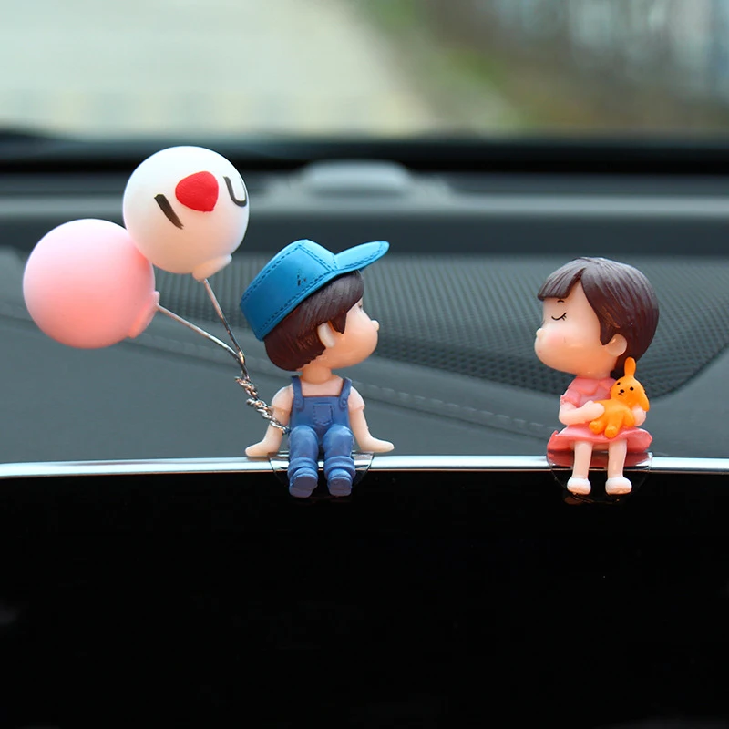 

Car Decoration Cute Cartoon Couples Action Figure Figurines Balloon Ornament Auto Interior Dashboard Accessories for Girls Gifts