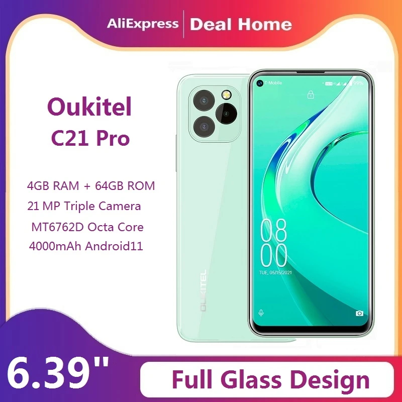 Oukitel C21 pro Smartphone 4GB 64GB 6.39"HD+4000mAh Octa Core Android11 Mobile Phone MT6762D 21M/8M Camera Cell Phone best android cellphones