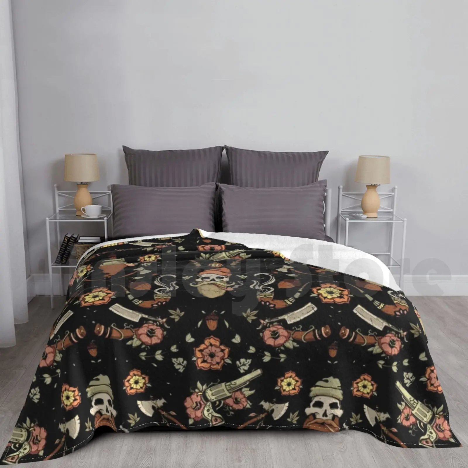 

Black And Pink Woodsman Blanket For Sofa Bed Travel Lumberjack Woods Woodsy Punk Skull Skulls Colorful Blue