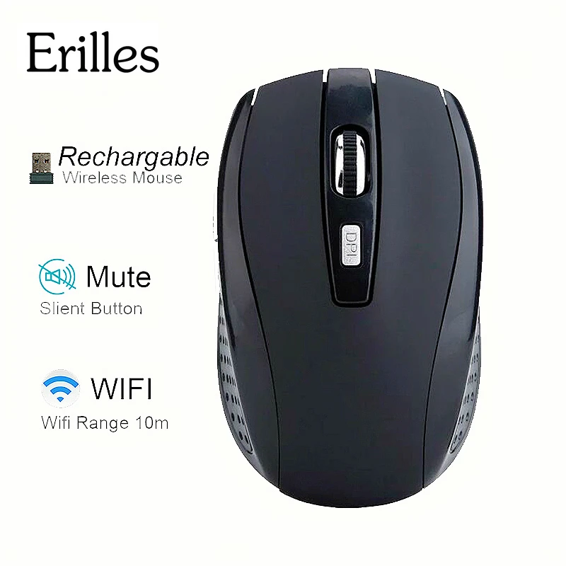 

Erilles Rechargeable Wireless Mouse 1600dpi Slient 6D Button Mini Optical cordless mouse Mice Computer Laptop Desktop USB