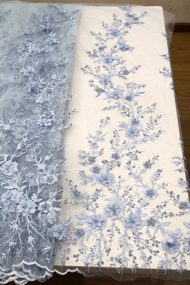 Light blue lace Стиль 3d цветочные кружева ткань платье "Россия" кружева Emboridery красивые сиреневые фиолетовые кружева ткань для свадебных платьев - Цвет: Light blue lace
